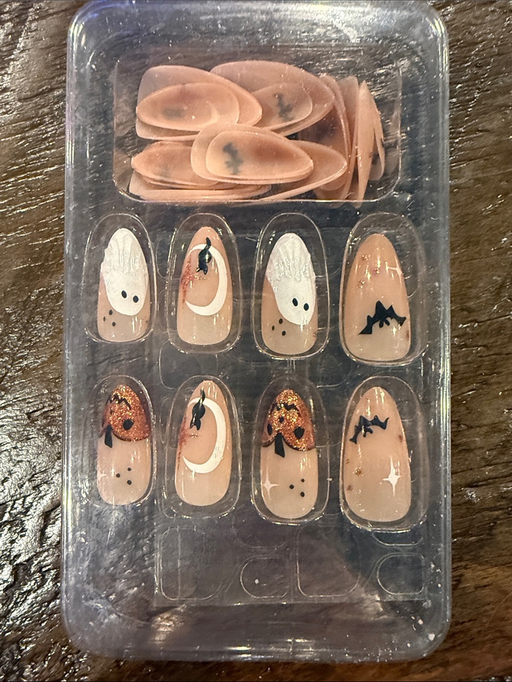 Halloween Nude & Black Press-On Nails with Glitter Accents